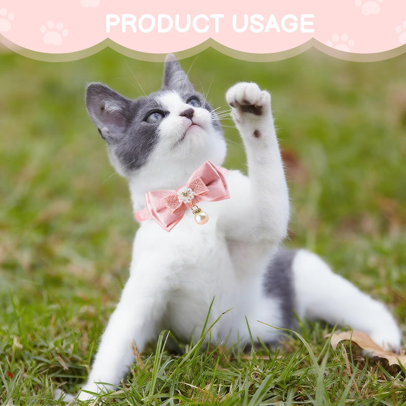 4 PCS Cute Pearl Cat Collar Breakaway, Adjustable Pink Bow Girl Kitten Collar - PawsPlanet Australia