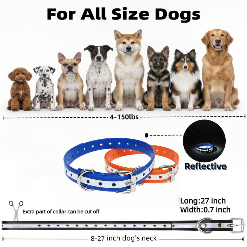 Dog Collar Strap for Most of Electronic Training Shock Collar Receivers-Adjustable Durable Waterproof Odorless 3/4 Inch Ecollar Replacement for Barking Fence-Pet TPU Collar Strap 2 Pack(Orange & Blue) Orange & Blue - PawsPlanet Australia