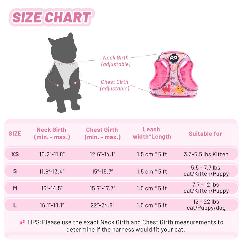 QQPETS Cat Harness and Leash Set for Walking Escape Proof, Safe Adjustable Kitten Vest with Reflective Strips, Easy Control Soft Mesh Lightweight Jacket (Stars Pink, XS(Chest 12.6”-14.1”)) XS(Chest 12.6”-14.1”) Stars Pink - PawsPlanet Australia