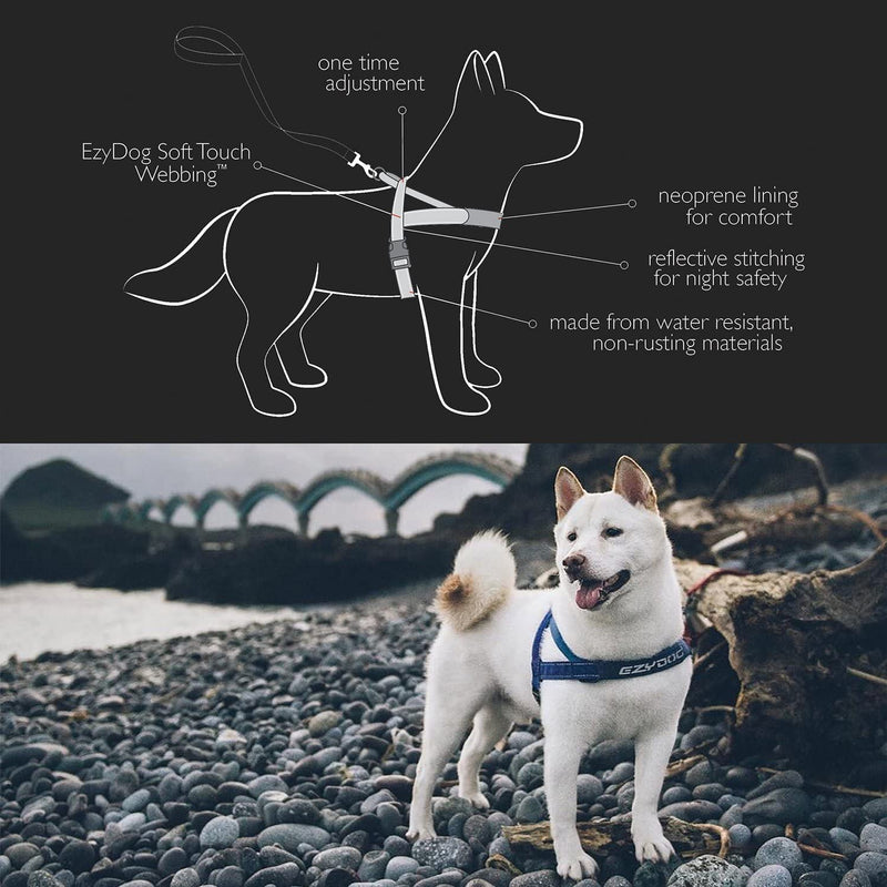 EZYDOG Quick Fit Dog Harness | Dog Harness Small, Medium, Large, K9 Dog Harness, Reflective Stitching, Water Resistant Materials, No Pull (Grey) Grey