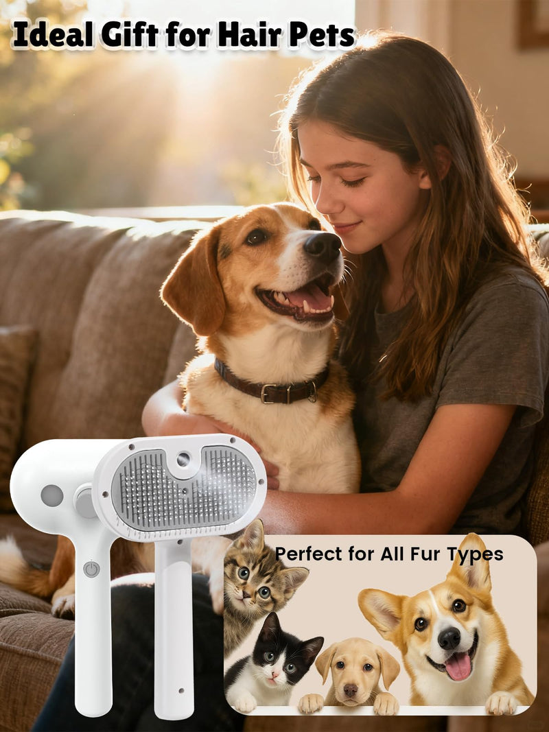 Cat Steam Brush with Release Button-Rechargeable Pet Steam Brush for Long Short Hair Cats Dogs,Dog Grooming Brushes,Self Cleaning Cat Spray Comb With Water Tank for Removing Loose Fur