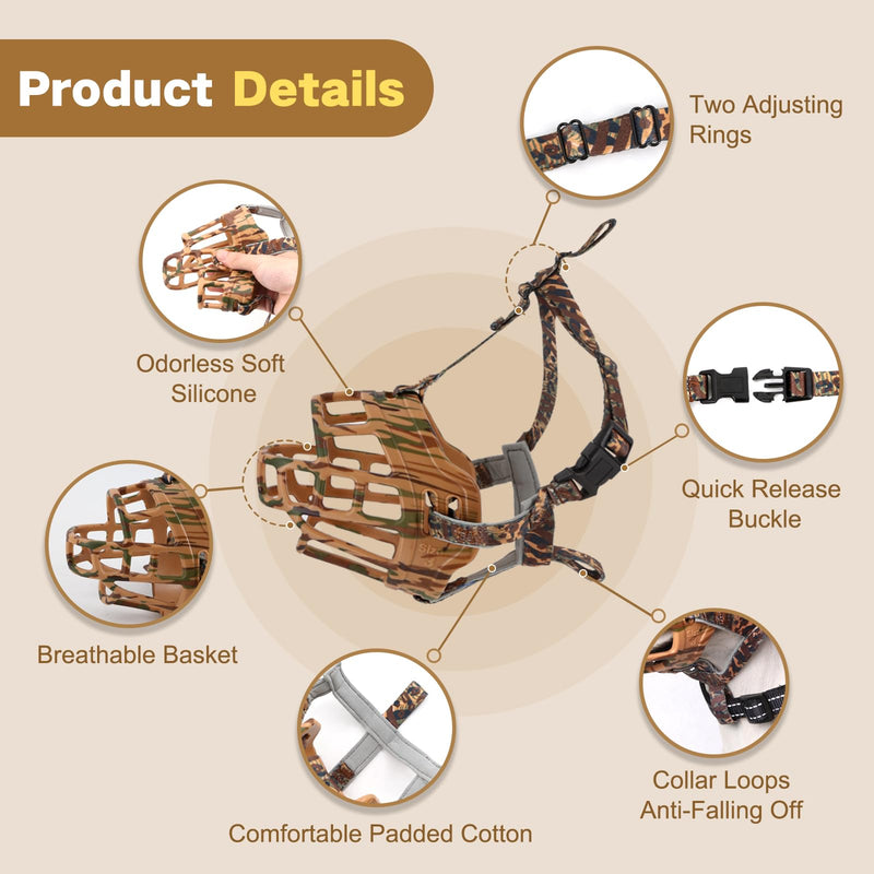Dog Muzzle to Prevent Biting, Basket Muzzle for Large Medium Small Dogs Allows Panting Drinking Anti Chewing, Perfect for Grooming Trimming Training and Aggressive Reactive Dogs (Brown, Size 2) - PawsPlanet Australia