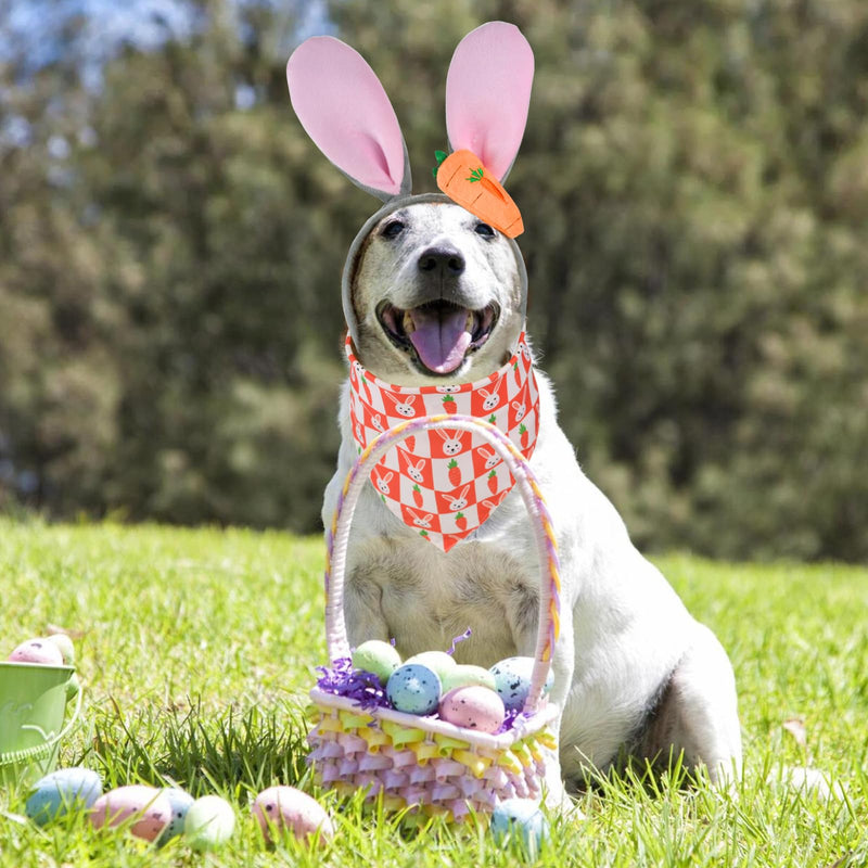 Easter Dog Costumes Set Dog Easter Outfits Bunny Ears Headband with Cute Carrot & Reversible Easter Themed Pattern Bandana Set for Small Middle Large Size Dog (2 Sets) - PawsPlanet Australia