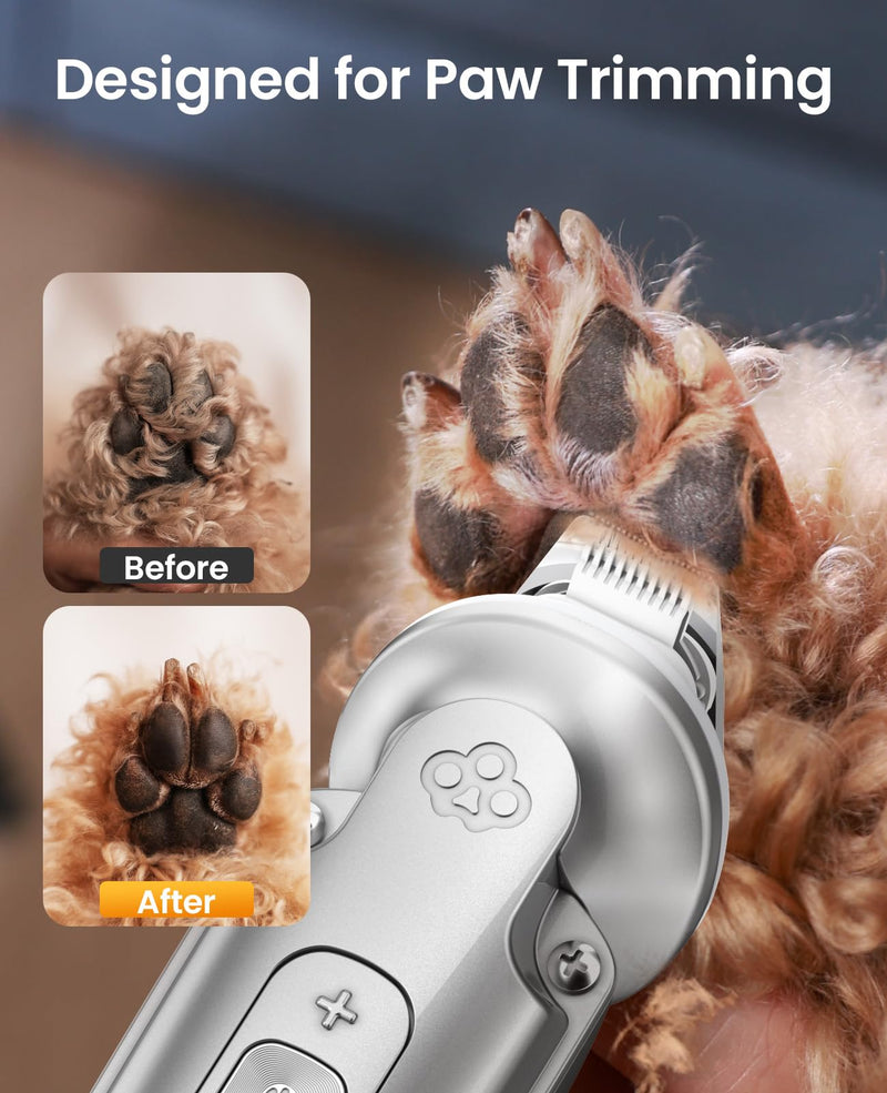 oneisall Small Dog Clippers and Paw Trimmer with Low Noise, 4 - in - 1 Cordless Dog Grooming Kit with 3 - Level Speed Clippers (7000 RPM) for Grooming Thick Hair, Waterproof Shaver for Dogs and Cats Silver - PawsPlanet Australia