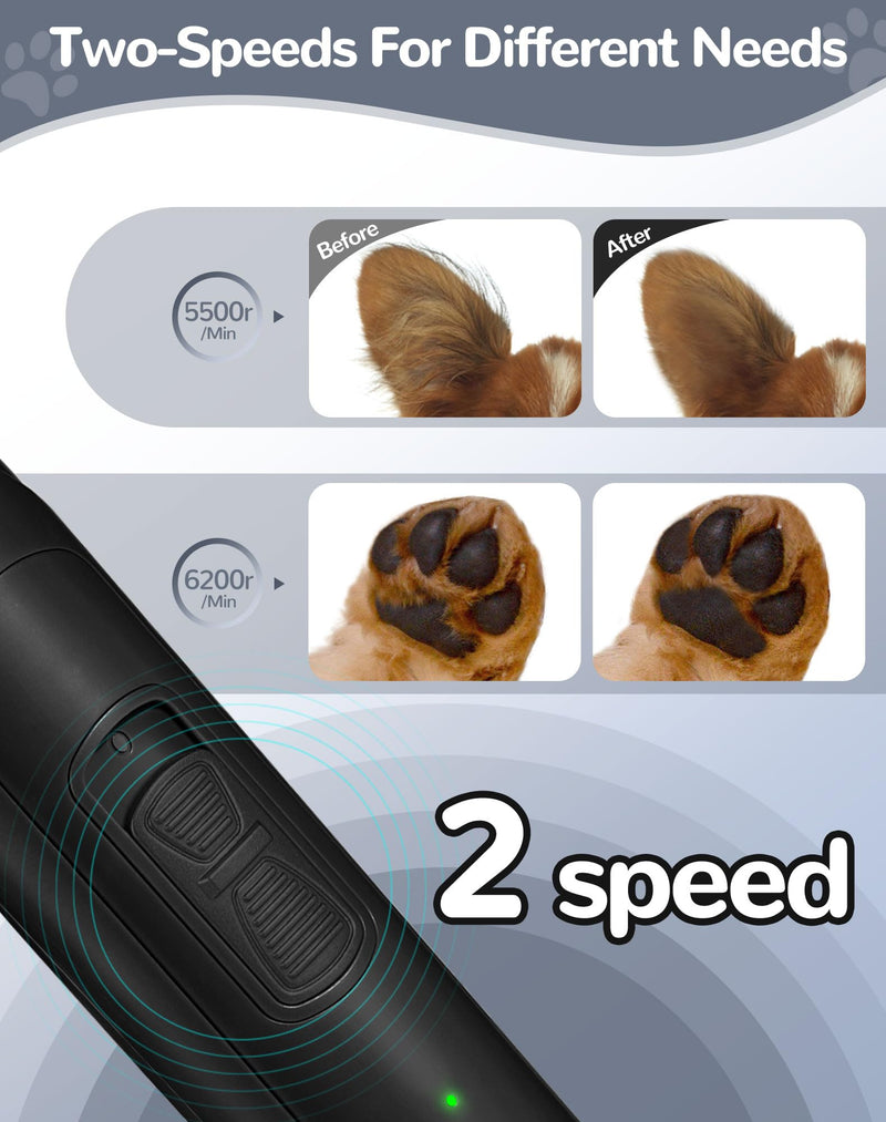 Dog Clippers for Grooming, 2 Speed Low Noise Cordless Dog Paw Trimmer, Rechargeable Small Pet Hair Trimmer for Grooming, Cat Hair Clippers Shaver for Paws, Eyes, Ears, Face, Rump (Black) Black - PawsPlanet Australia