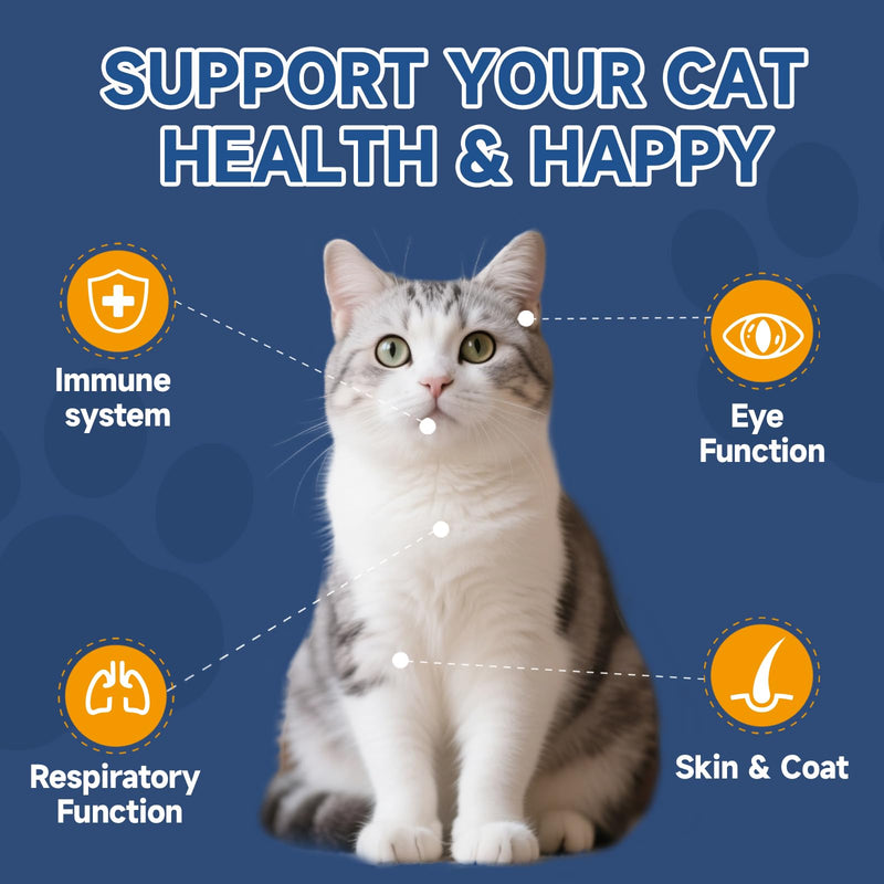 L-Lysine for Cats - Lysine for Cats - Support Immune System, Respiratory, Eye Health - Cat Lysine Powder with Taurine, Herbal Blend, Vitamins - Ease Sneezing, Runny Nose, Watery Eyes - Chicken Flavor