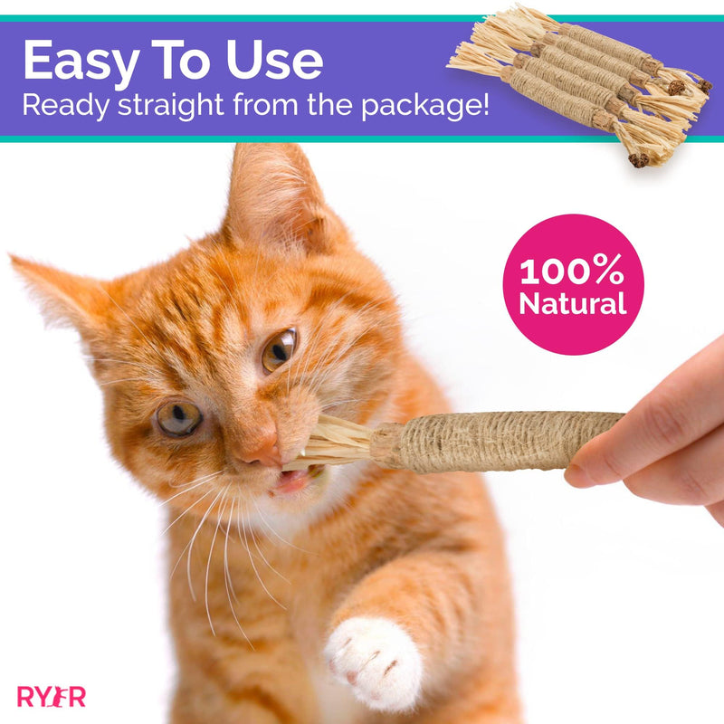 RYERCAT Silvervine Sticks for Cats【Canadian Brand】 All-Natural Cat Chew Toy for Aggressive Chewers and Kitten Teething - Pet Friendly, Smooth Finish, Irresistible Taste and Smell (5 Pack) - PawsPlanet Australia