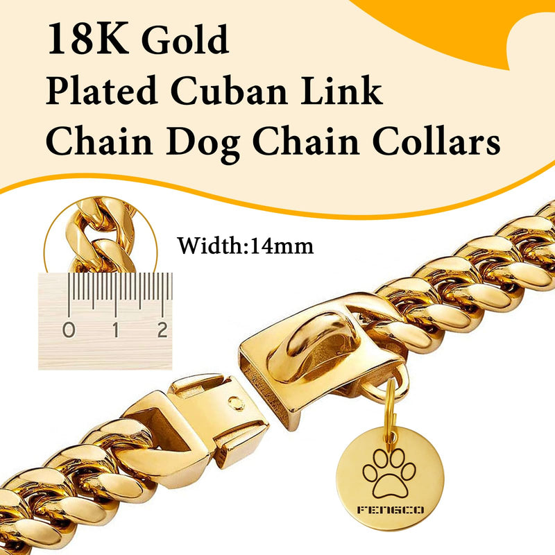 Gold Dog Chain Collar with Dog Tag Pendent Metal Chain Collar Necklace18K Gold Plated Stainless Steel Pet Cuban Links Collars for Dogs(24inch) 24inch - PawsPlanet Australia