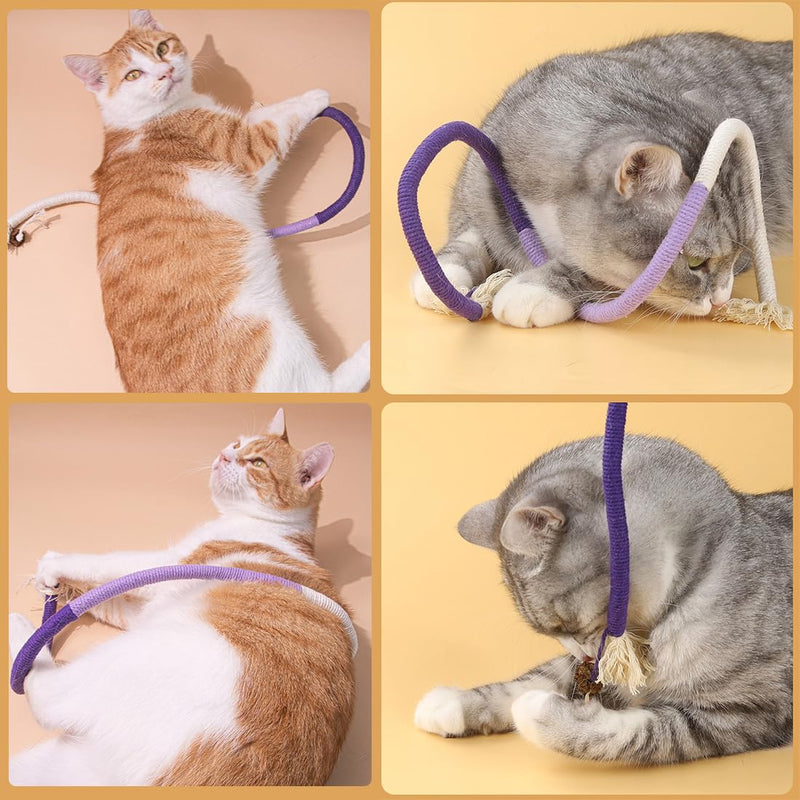 Cat Chew Toys 5 Piece Set, Indoor Interactive Teasing Cotton Rope Feather Toys, Safe Dental Cleaning and Teething Toys for All Cats