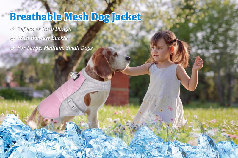 Dog Cooling Vest Breathable Mesh Dog Jacket Summer Cool and Comfortable Dog Coat Adjustable with Reflective Strip Pet Clothes Suitable for Large Medium and Small Dogs (M, New-Pink) Rose clair