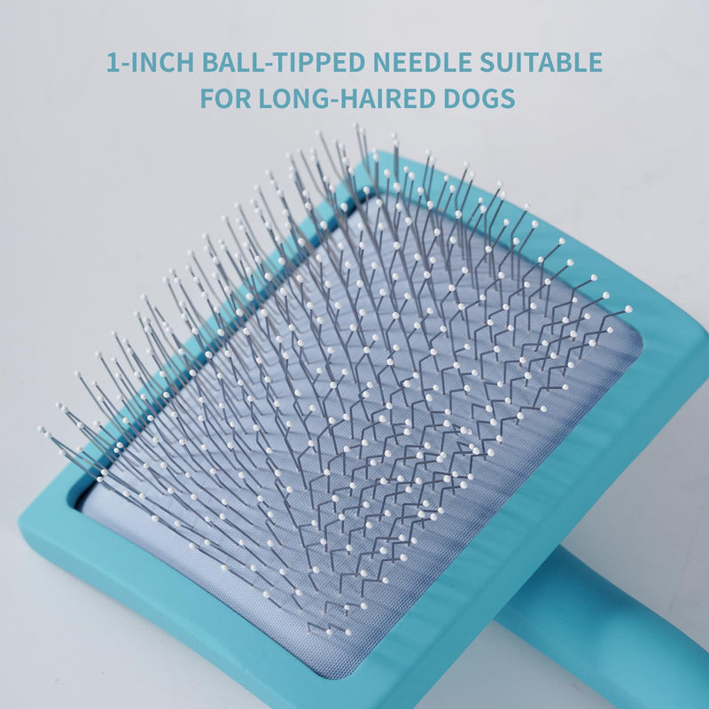 Gently Grooming Slicker Brush with Coated Tips for Long-Haired Dogs-Ergonomic Wooden Handle, Long Pins for Grooming Goldendoodles Poodles Purple