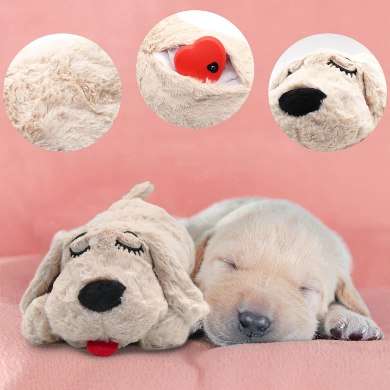 3T group Heartbeat Puppy Toy Sleep Aid for Dogs,Heartbeat Dogs Toys for Anxiety Relief,Stuffed Animal with Heartbeat for Puppy,Dog Heartbeat Toy for Puppy Plush Calming Toys Puppy Essentials(Beige) beige - PawsPlanet Australia