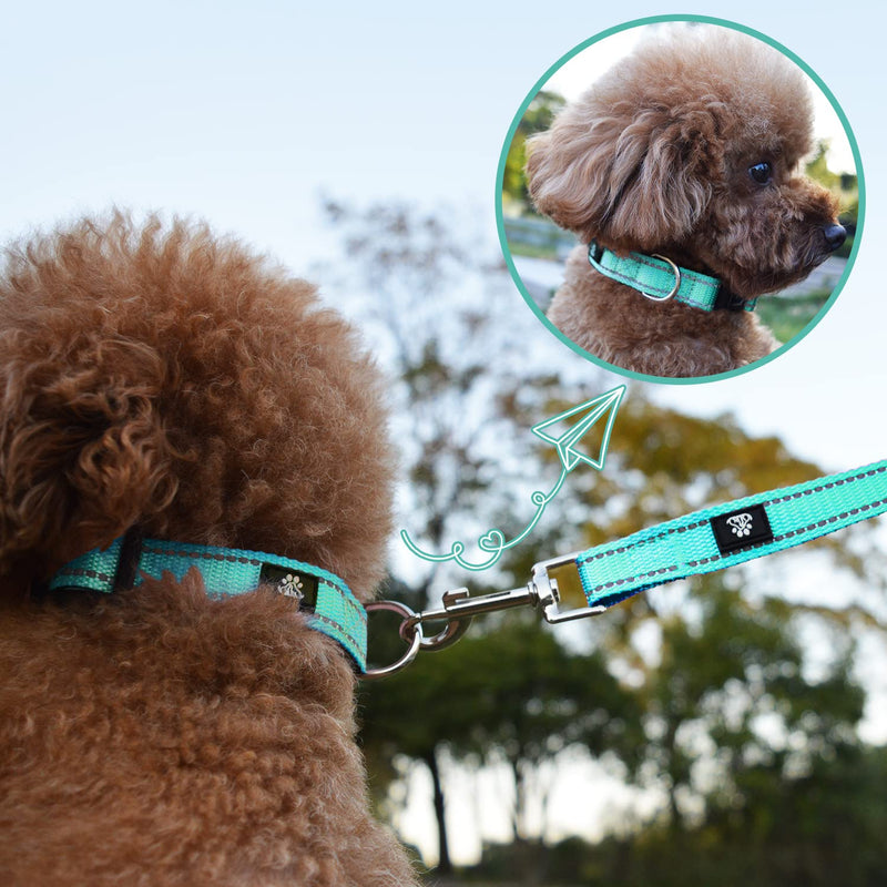 NESTROAD Reflective Dog Collar and Leash Set,Soft Neoprene Pet Collar with Quick Release Buckle,Adjustable Nylon Dog Collars for Small Medium Large Dogs(Medium Collar + 5FT Leash,Teal) Medium(16-20" Length,1.0" Width) Teal - PawsPlanet Australia
