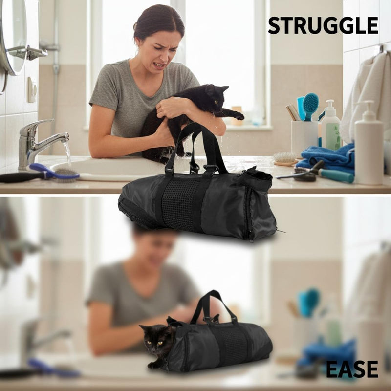 Cat bathing bag, portable pet grooming, anti-scratch wash bag, 46 x 24 cm, adjustable neck