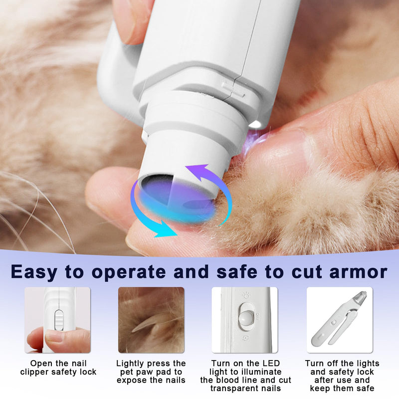 2-in-1 Dog Nail Trimmer & Grinder - 2 LED Lights, Ultra-Quiet, USB Rechargeable, Multiple Grinding Methods & Splash Guard, Nail Clippers for Small/Medium/Large Dogs & Cats (White) White - PawsPlanet Australia
