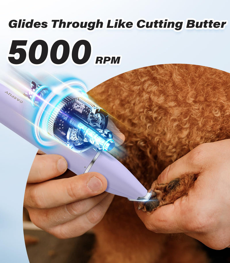 Casfuy Cordless Dog Paw Trimmer - Low Noise Dog Clippers with Double Blades USB Rechargeable Grooming Clipper for Dogs Cats and Small Pets for Trimming Hair Around Paws, Eyes, Ears, Face, Rump Purple - PawsPlanet Australia