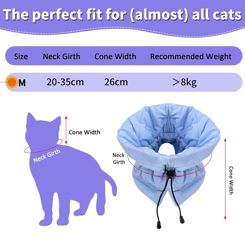 Adjustable Soft Cat Collar, Cat Collar, Breathable, Cat Collar After Surgery, Protective Collar Prevents Licking Wounds for Cats and Kittens, (Light Blue, M)