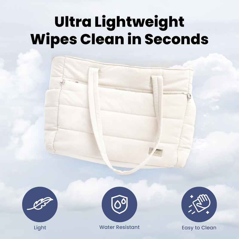 rubyloo Puffer Dog Travel Bag for Dog Moms – Doggy Diaper Bag with Pet Bowls & Food Storage or Everyday Puffy Tote – Doggy Mom Gifts for Women – Lightweight, Travel-Ready Gift for Pet Lovers – Beige - PawsPlanet Australia