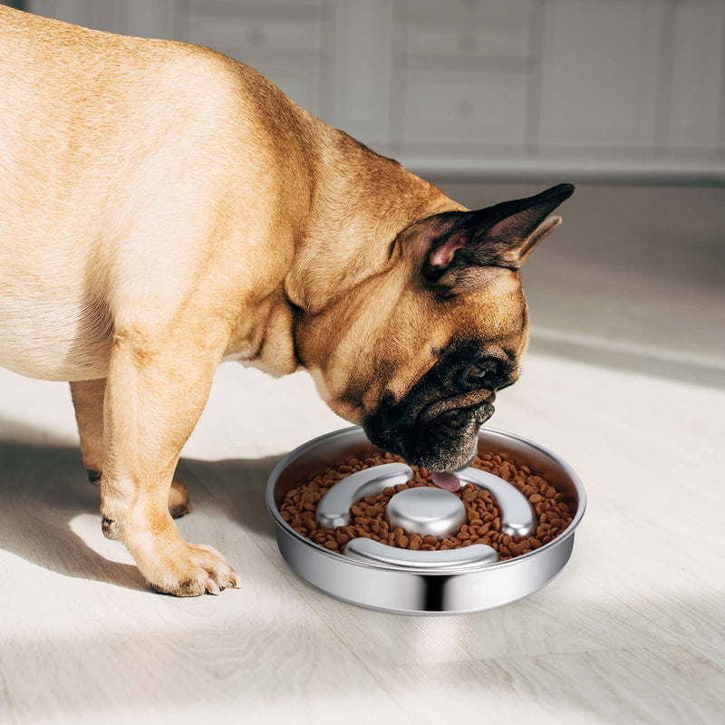 Slow Feeder Dog Bowl Stainless Steel, 2 Cups Metal Non-Slip Dog Food Bowls, Dog Water Bowl for Small & Medium Sized Dogs, Fun Bloat Stop Pet Bowl for Fast Eaters, Slows Down Pets Eating Non-Slip Bottom 2 Cups/ 1.6" Deep (Max 4Cups)