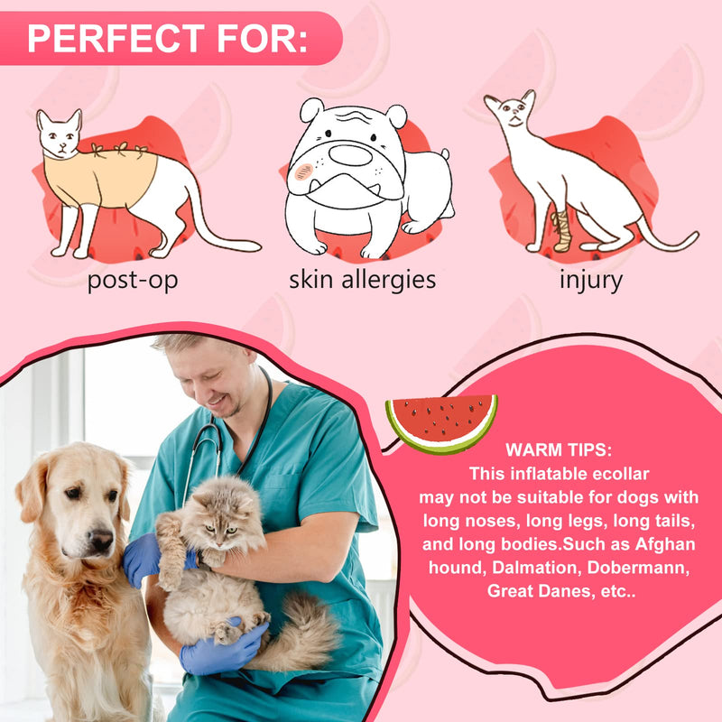 Dog Cone for Large Medium Small Dogs and Cats, Inflatable Dog Donut Collar Cone Soft Recovery Cones for Dogs After Surgery, Adjustable E Collar Does not Block Pet Vision Melon Pattern Plush Fabric-XL - PawsPlanet Australia