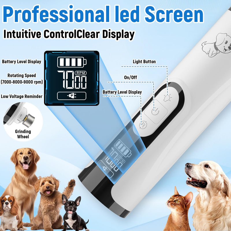 Silent Groom Pro Nail Grinder, 3 Speed Dog Nail Grinders, Silent Dog Nail Grinder with 2 Led Lights, 2000mAh USB Rechargeable, Dog Nail Trimmer with Replacement Grinding Heads for Dogs, Cat - PawsPlanet Australia