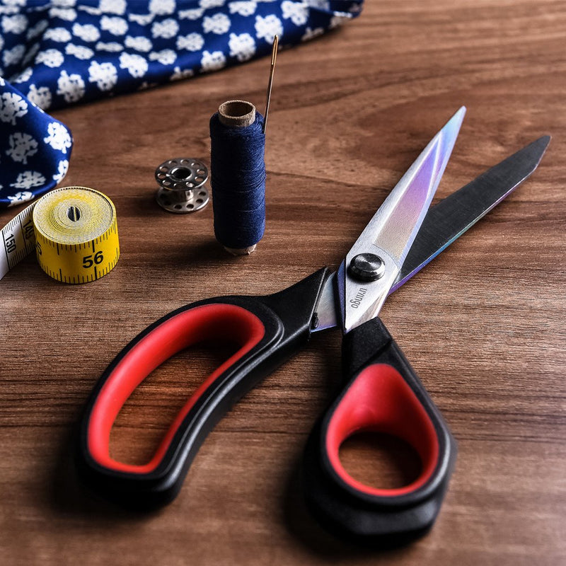LIVINGO 2 Pack Premium Tailor Scissors Heavy Duty Multi-Purpose Titanium Coating Forged Stainless Steel Sewing Fabric Leather Dressmaking Comfort Grip Shears Professional Crafting (8.5 & 9.5INCH) Black & Red - PawsPlanet Australia