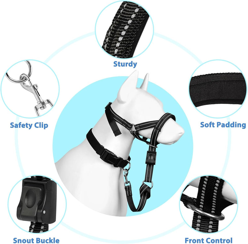 BARKLESS Dog Head Collar, No Pull Soft Head Halter with Safety Clip for Heavy Pullers, Strong Dog Training Halter Stops Pulling for Walking Medium Large Dogs XL Black - PawsPlanet Australia