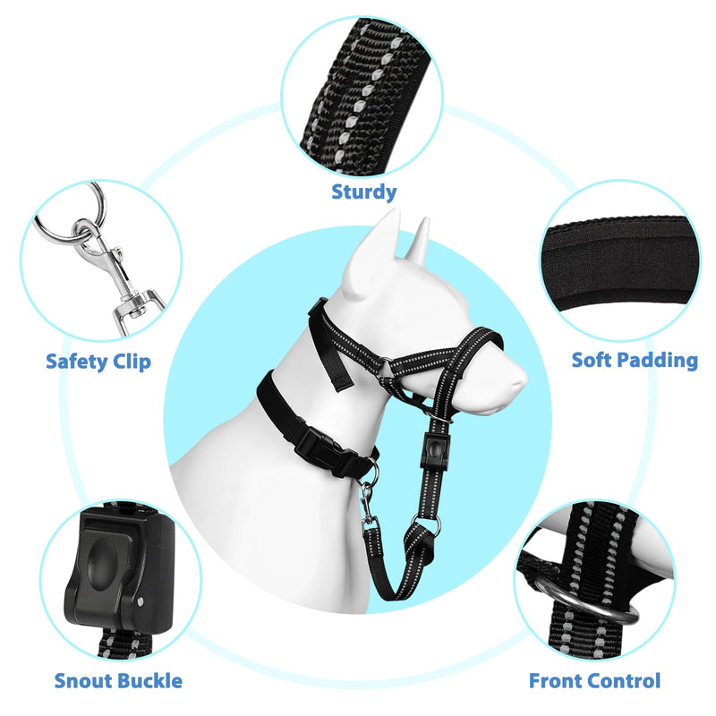 Mayerzon Dog Head Collar with Soft Padded, Gentle Leader for Medium Large Dogs, No Pull Head Harness, Anti Pull Adjustable Reflective Training Head Halter Collar (XL,Black) XL