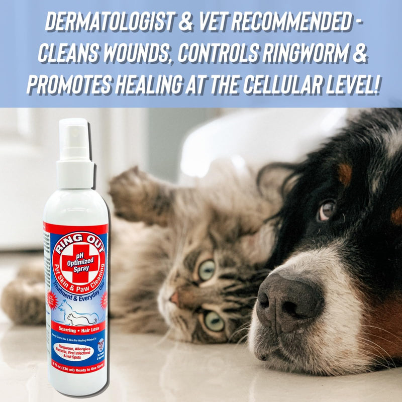 Ring Out for Pets: Control & Help Ringworm | Clean Pets Skin & Paws | Recovery & Itch Relief Calming Spray for Dog, Cat, Guinea Pig, Small or Large Animals/Pet. 8 oz Spray Bottle