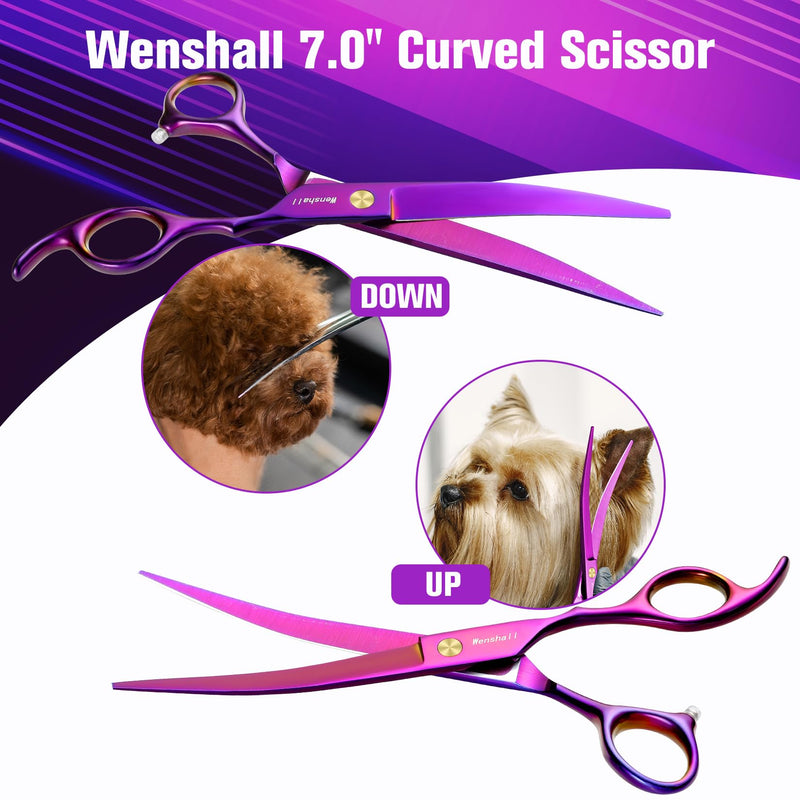 Professional Dog Grooming Scissors Set - 6.5" Thinning, 7" Straight, 7" Up-Curved, 7" Down-curved Scissors and Comb for Dog Cat Pet (Purple) Purple - PawsPlanet Australia