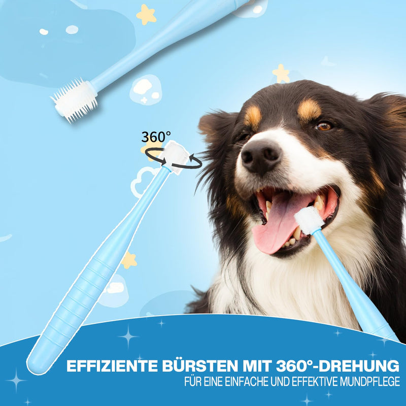 Pack of 7 Pet Toothbrushes, Toothbrush for Dogs and Cats, 2 Pieces Triple Heads Dog Toothbrushes Multi-Angle Teeth Cleaning Set for Small, Medium and Large Pets Blue + Blue + Pink 7 pcs (Pack of 1)