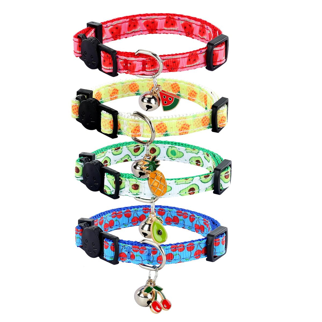 Breakaway Cat Collar with Bell, 4 Pack Safety Adjustable Cat Collars Set… fruit