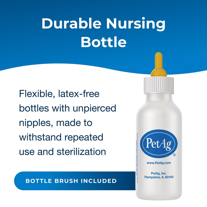 Pet-Ag Nurser Bottle - 2 oz, Pack of 3 - Promotes the Natural Feeding of Liquids - Designed for Small Animals - Durable & Easy to Clean