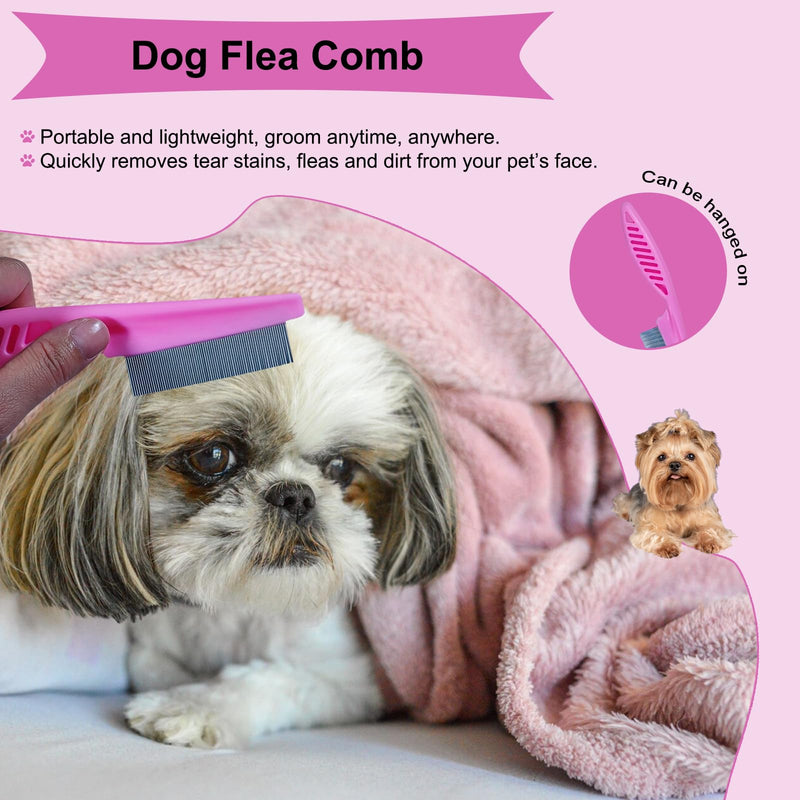 3 PCS Puppy Brush Grooming Kit, Stainless Steel Flea Comb, Fit for Yorkie, Shih Tzu, Maltipoo, Soft Bristle (Pink) Pink - PawsPlanet Australia