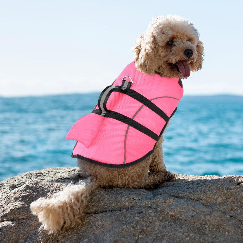 Queenmore Small Dog Life Jacket,Shark Dog Life Vest for Swimming,Puppy Light Life Preserver for Boating kayaking Canoeing,Pet Reflective Lifesaver with High Buoyancy,Rescue Handle,Leash Hook (Pink,XS) X-Small Pink