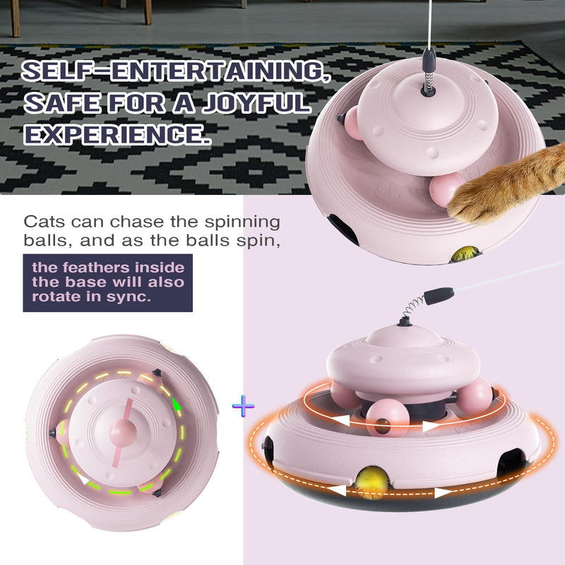 Zaabaaziba Interactive Cat Toys, Track Balls Kitten Toy for indoor, High-Elasticity Cat Teaser Wand Cat Feather Toy, Perfect Toy for Multi-Cat Households for All Cat Breeds Pink - PawsPlanet Australia