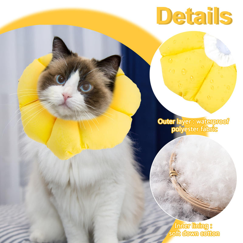 Cat Neck Brace, Adjustable Waterproof Cat Collar, Soft Sunflower Lick Protection Cat, Collar Cats for Small Dog After Surgery Protective Collar (Yellow, M) yellow M(20-30cm)
