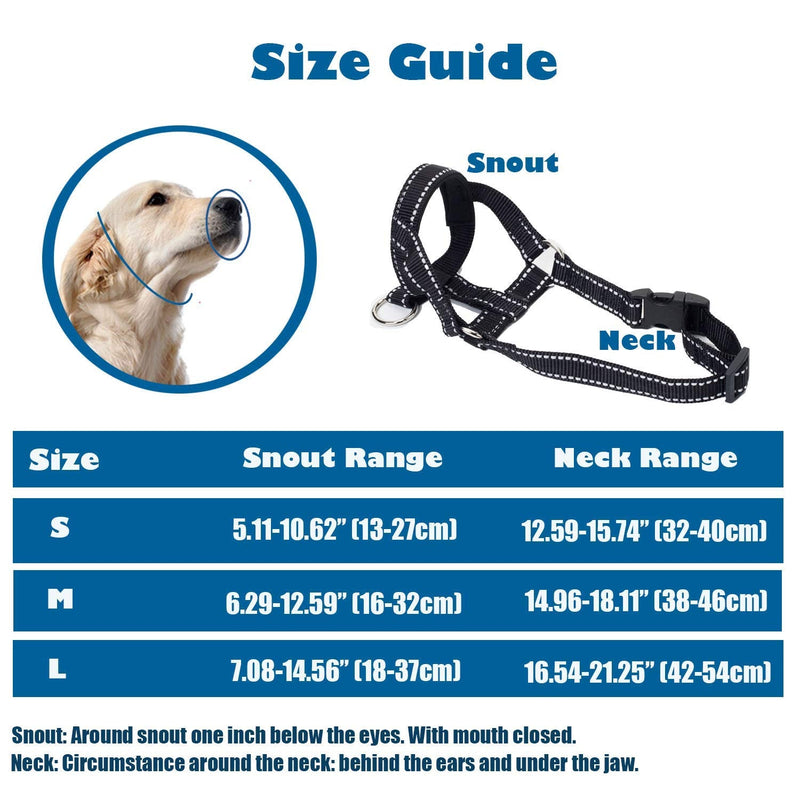 Dog Head Collar, Head Collar with Reflective Strap to Stop Pulling for Small Medium and Large Dogs, Adjustable (L, Black) L