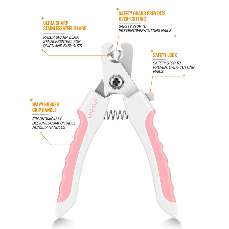 OneCut 4.7" Small Dog & Cat Nail Clipper Stainless Steel Cat Claw Trimmers for Rabbits, Guinea Pigs, Birds, Puppies, Kittens and Small Animals Pet Nail Clipper for Professional and Home Use (Pink) Pink - PawsPlanet Australia
