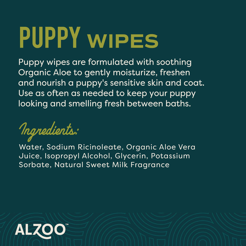 ALZOO Grooming Wipes for Puppies, 100% Plant-Based Active Ingredients, 100 Count Puppy Wipes - PawsPlanet Australia