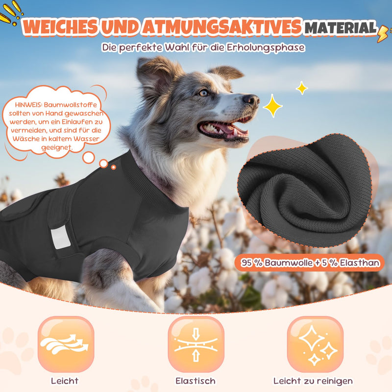 Eyein Dog Bodysuit After Surgery, Breathable Adjustable Onesie for Female and Male Dogs, Anti-Licking and Wound Protection, Alternative to E-Collar and Funnel After Surgery, Dark Grey, S darkgray