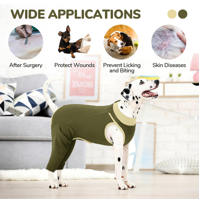 Lelepet Dog Recovery Suit, Long Sleeve Wound Protector for Cruciate Ligament Surgery, Anti-Lick Dog Back Leg Surgical Suit Pet Medical Shirt After Operation, Army Green S