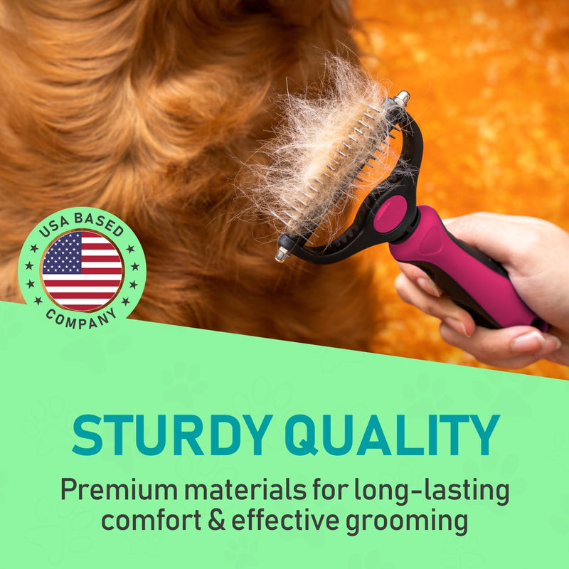 Maxpower Planet Hair Brush - Double Sided Shedding, Dematting Undercoat Rake for Dogs, Cats - Extra Wide Dog Grooming Brush, Pink Large - PawsPlanet Australia