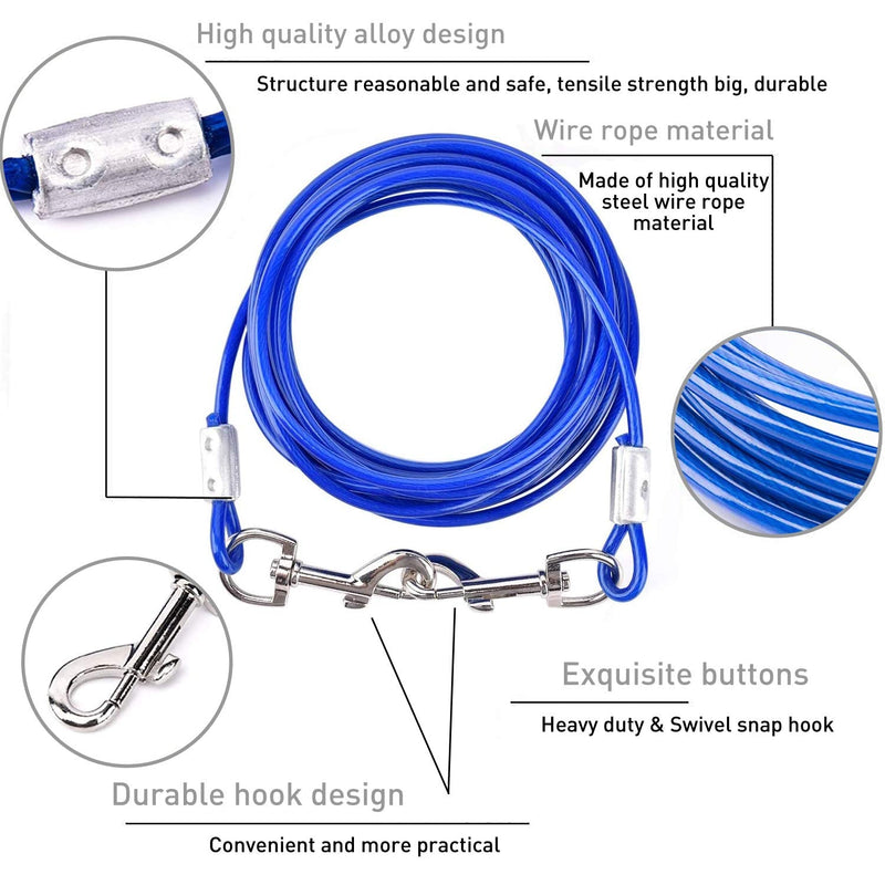 Evilplan Dog Tie Out Cable and Stake, 20ft Outside Dog Leash&Chain for Camping and Yard, 16'' Heavy Duty Anti Rust Spiral Stake for Medium-Large Dogs Up to 125 lbs (20FT, Blue) - PawsPlanet Australia