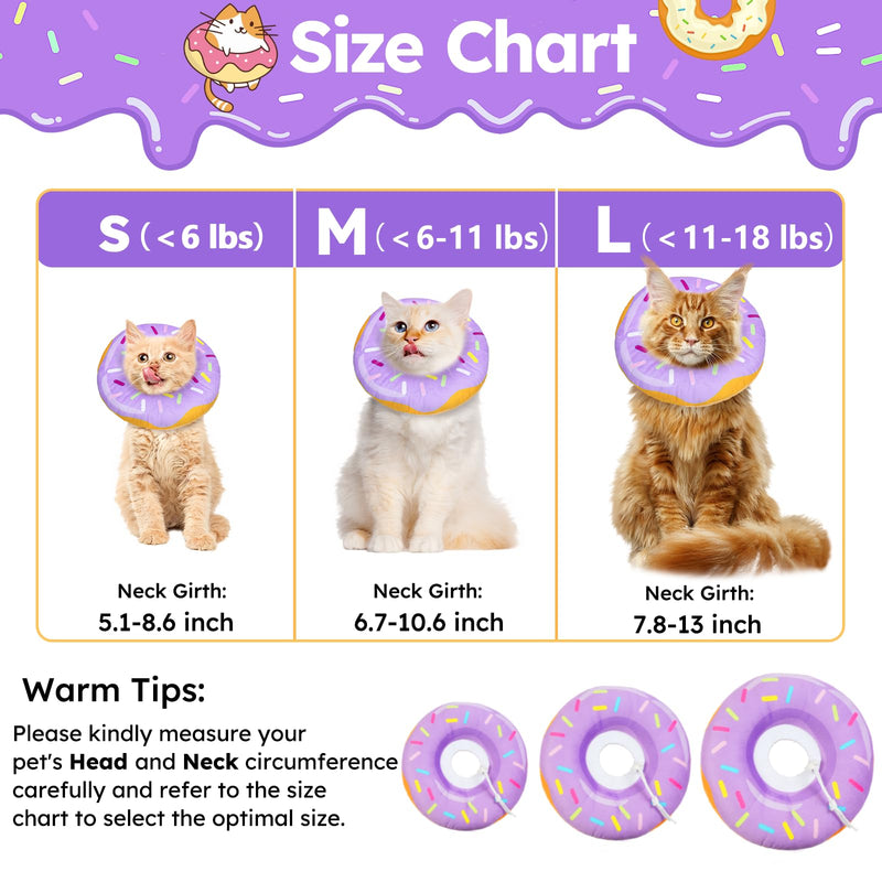 Cat Cone Collar Soft, Cat Recovery Collar for Wound Healing Cute Cat Donut Adjustable Cat Cones to Stop Licking Comfortable Lightweight Neck Elizabethan Collars for Cats Kittens After Surgery Medium Donut Purple - PawsPlanet Australia
