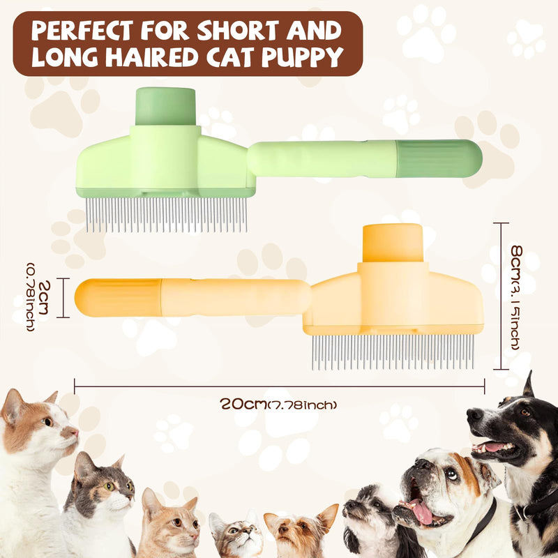 Zen Brush for Cats & Dogs - 2-Pack Self-Cleaning Pet Grooming Brush with Stainless Steel Teeth & Release Button, Hair Removal Tool for All Coat Types (Green+Yellow) - PawsPlanet Australia