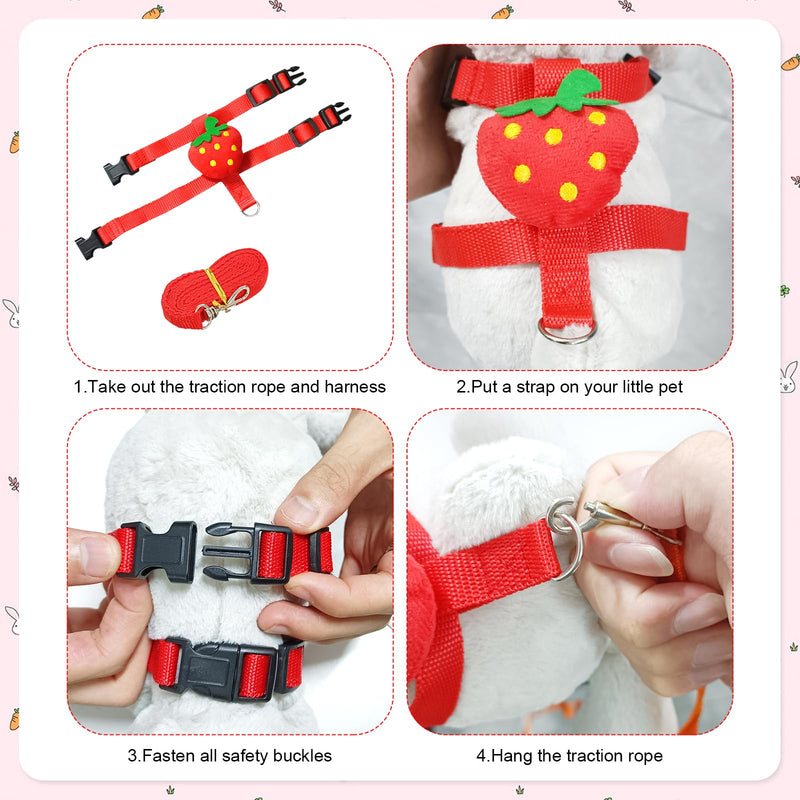 Bunny Harness and Leash for Rabbits,2 Pack Adjustable Bunny Harness,Cute Vest Harness and Leash Set, for Rabbit,Kitten, Puppy, Pig and Small Pet Animals Carrot, Strawberry Medium - PawsPlanet Australia