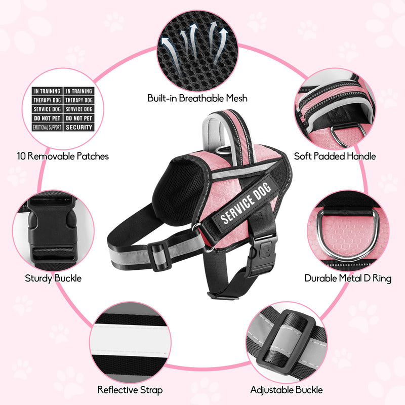 Service Dog Vest Harness and Leash Set, Animire in Training Dog Harness with 10 Dog Patches, Reflective Dog Leash with Soft Padded Handle for Small, Medium, Large, and Extra-Large Dogs(Pink,S) S Pink - PawsPlanet Australia