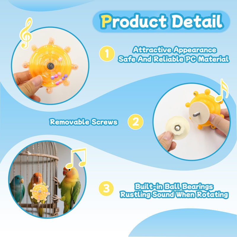 2 Colors Bird Toys for Parrots, Small Bird Cage Toys with Spinning Rattle, Hanging Roller Parakeet Cage Accessories for Chewing Exercise, Budgie Entertainment (White and Yellow) White and Yellow - PawsPlanet Australia
