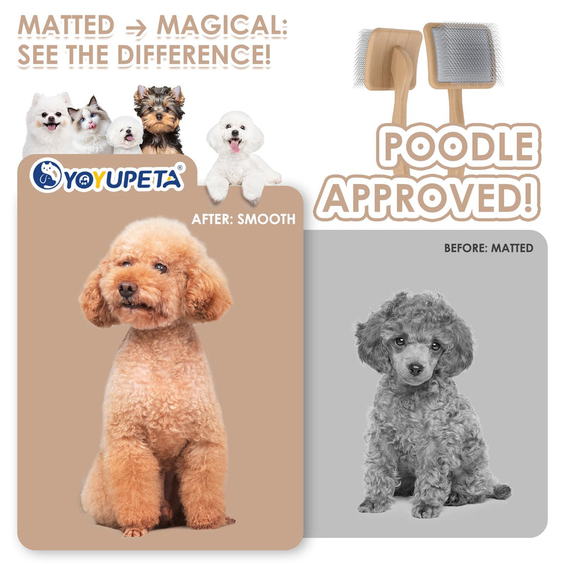 Long Pin Dog Slicker Brush for Poodles, Golden Doodles & Cats - 3-Piece Grooming Kit with Dematting Comb and Pet Comb, Large Wooden Handle Deshedding Tools for Thick Hair Mats Removal - PawsPlanet Australia